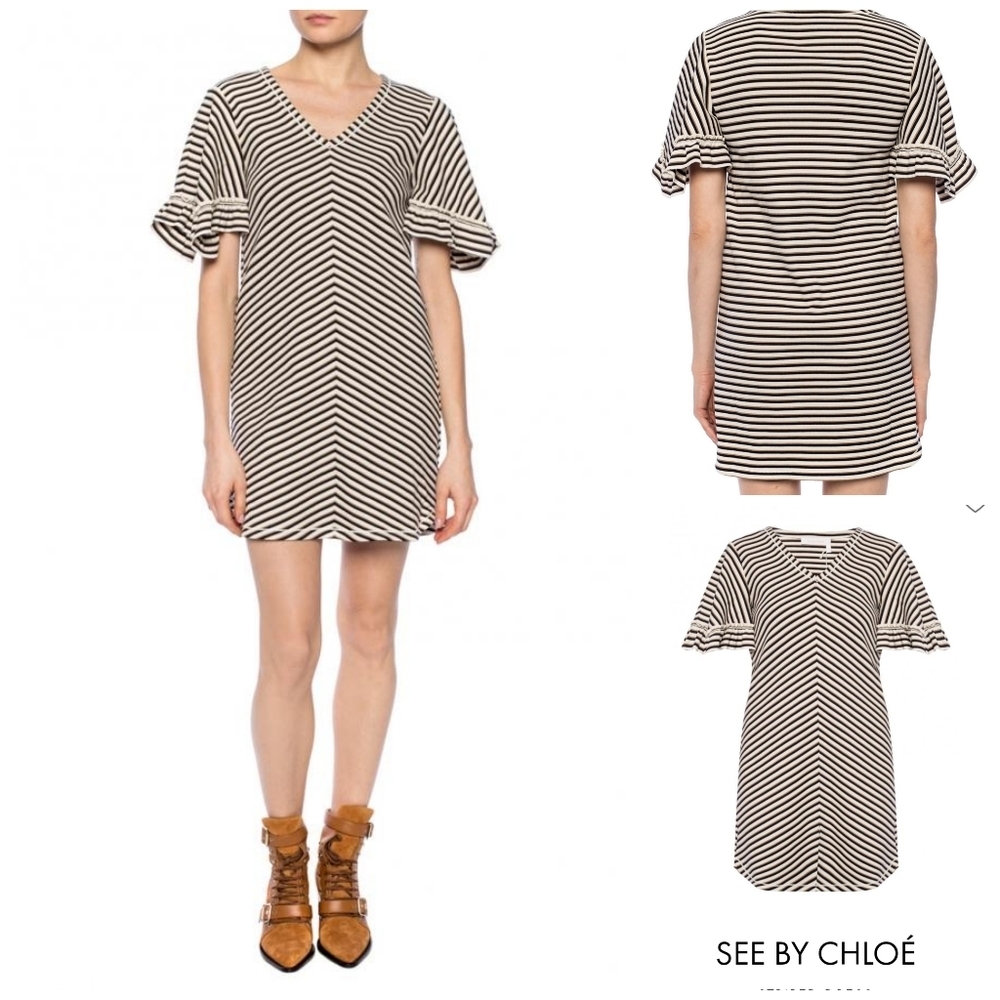 SEE By Chloe ruffle striped dress XS